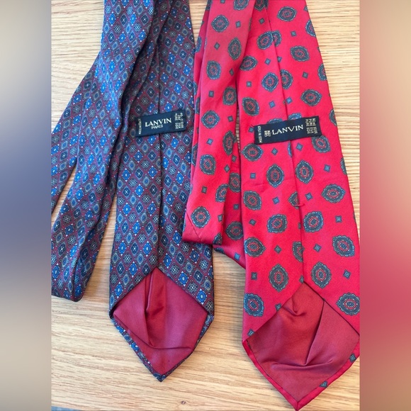 Men's Vintage LANVIN Italy Red Ties 100% Silk (2)‎ - Picture 4 of 6